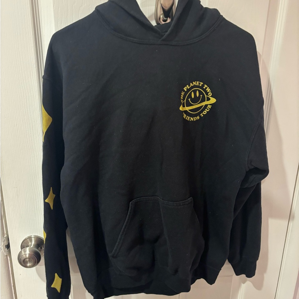 Black Hoodie with Yellow Accents Two friends merch